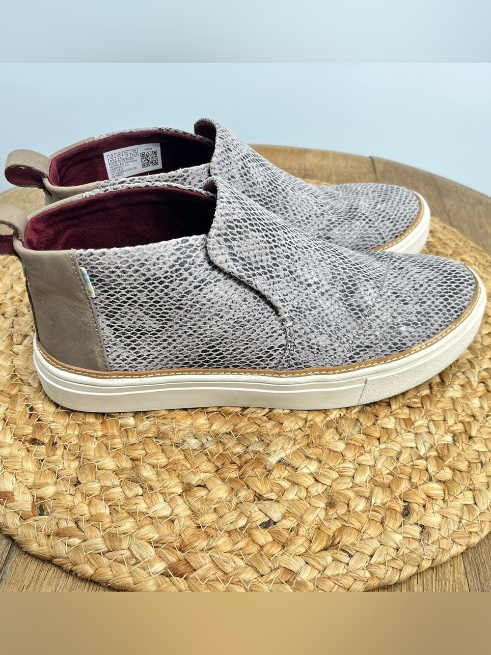 Toms Paxton Cobblestone Snake Printed Suede booties. Size 6.5. Like new